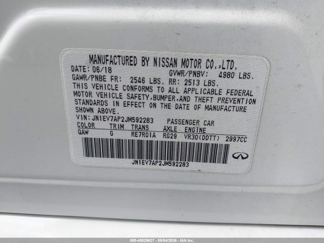Aukcja sprzedaży 2018 Infiniti Q50 3.0t Luxe, vin: JN1EV7AP2JM592283, numer aukcji: 45029627