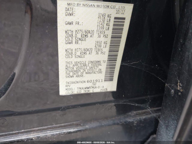 Продажа на аукционе авто 2013 Nissan Armada Platinum, vin: 5N1BA0NFXDN601911, номер лота: 45029655