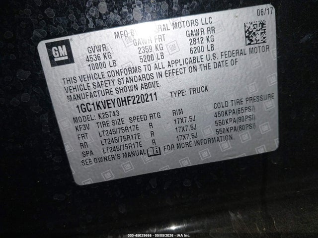 1GC1KVEY0HF220211 Chevrolet Silverado 2500hd Lt