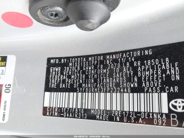 Toyota COROLLA LE 2015 5YFBURHE3FP232446 Image 9