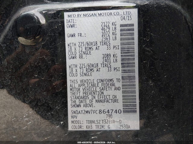 Продажа на аукционе авто 2015 Nissan Rogue Sl, vin: 5N1AT2MV7FC864740, номер лота: 45029762