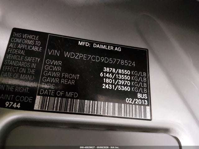 Продаж на аукціоні авто 2013 Mercedes-benz Sprinter 2500 Normal Roof, vin: WDZPE7CD9D5778524, номер лоту: 45029827