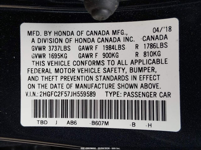 2HGFC2F57JH559589 Honda Civic Lx