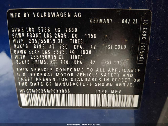 WVGTMPE25MP033895 Volkswagen ID.4 PRO S