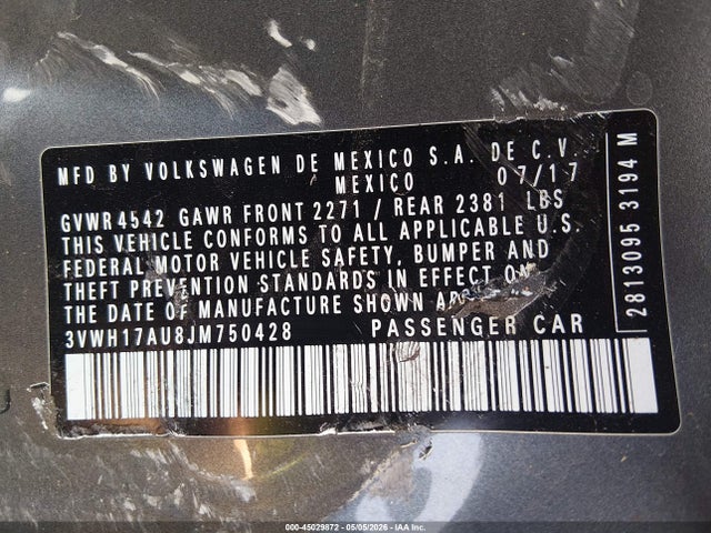 Aukcja sprzedaży 2018 Volkswagen Golf Alltrack Tsi S/tsi Se/tsi Sel, vin: 3VWH17AU8JM750428, numer aukcji: 45029872