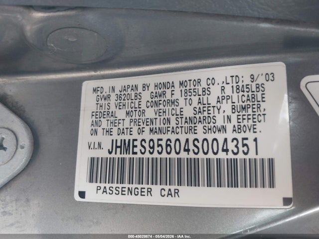Продажа на аукционе авто 2004 Honda Civic Hybrid, vin: JHMES95604S004351, номер лота: 45029874