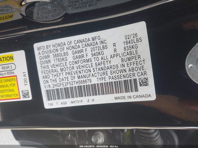 Honda Civic Sport 2026 2HGFE2F52TH568679 Image 9