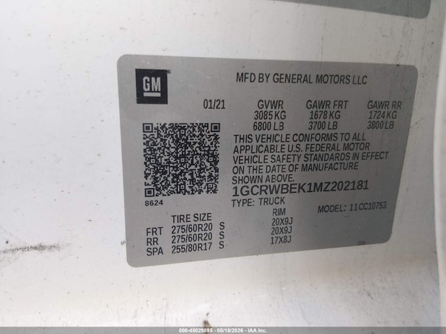 Aukcja sprzedaży 2021 Chevrolet Silverado 1500 2wd  Standard Bed Custom, vin: 1GCRWBEK1MZ202181, numer aukcji: 45029895