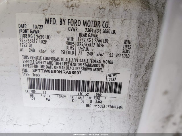 3FTTW8E99NRA98907 Ford Maverick Xl