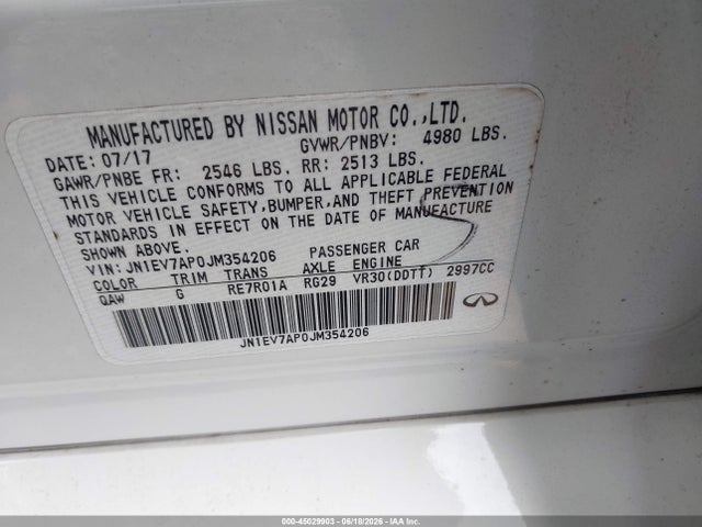 45029903 :رقم المزاد ، JN1EV7AP0JM354206 vin ، 2018 Infiniti Q50 3.0t Luxe مزاد بيع