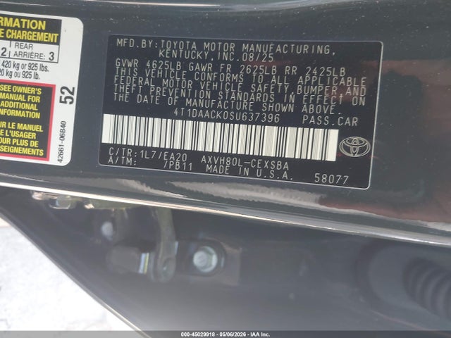 Aukcja sprzedaży 2025 Toyota Camry Se, vin: 4T1DAACK0SU637396, numer aukcji: 45029918