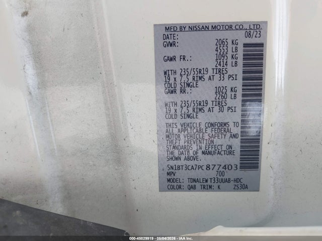 Продаж на аукціоні авто 2023 Nissan Rogue Sl Fwd, vin: 5N1BT3CA7PC877403, номер лоту: 45029919
