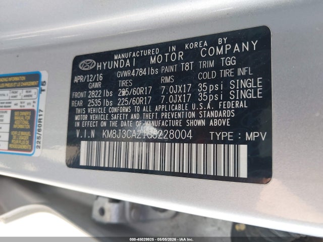 Продажа на аукционе авто 2016 Hyundai Tucson Eco, vin: KM8J3CA21GU228004, номер лота: 45029925