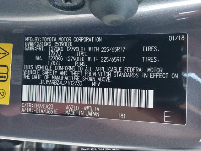 45029935 :رقم المزاد ، JTJYARBZ4J2102730 vin ، 2018 Lexus Nx 300 مزاد بيع