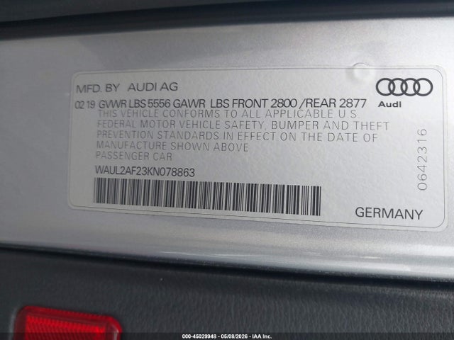 Aukcja sprzedaży 2019 Audi A6 55 Premium, vin: WAUL2AF23KN078863, numer aukcji: 45029948