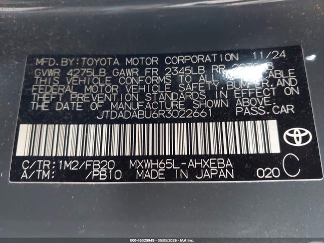 JTDADABU6R3022661 Toyota Prius Le Awd-e