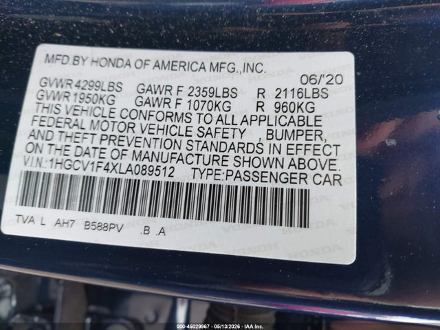 1HGCV1F4XLA089512 Honda ACCORD EX