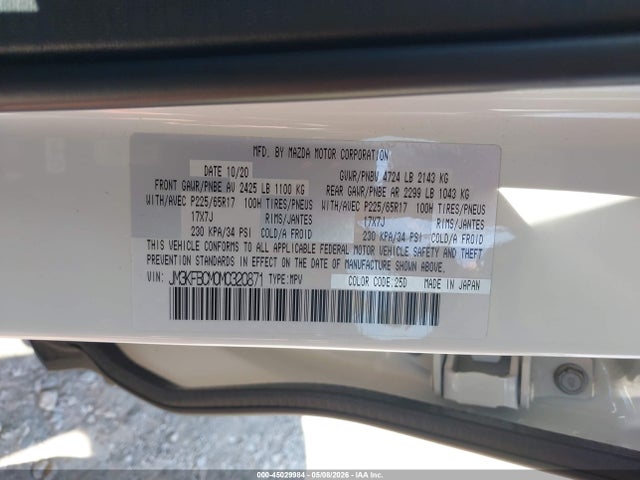 45029984 :رقم المزاد ، JM3KFBCM0M0320871 vin ، 2021 Mazda Cx-5 Touring مزاد بيع