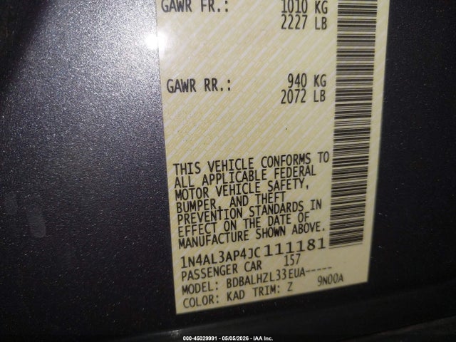 1N4AL3AP4JC111181 Nissan Altima 2.5 Sr