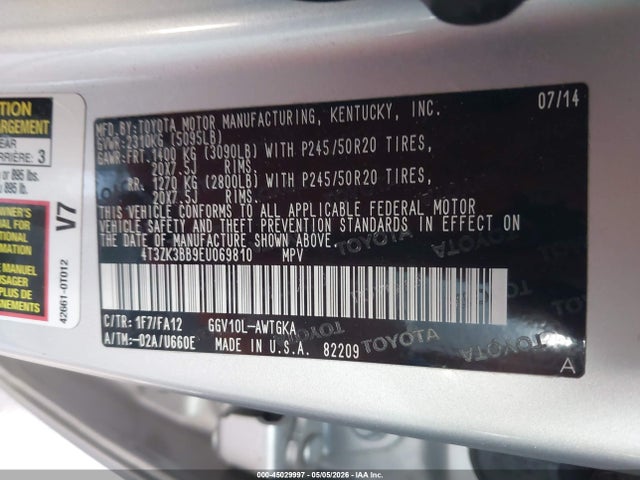 Toyota Venza Le V6 2014 4T3ZK3BB9EU069810 Image 9