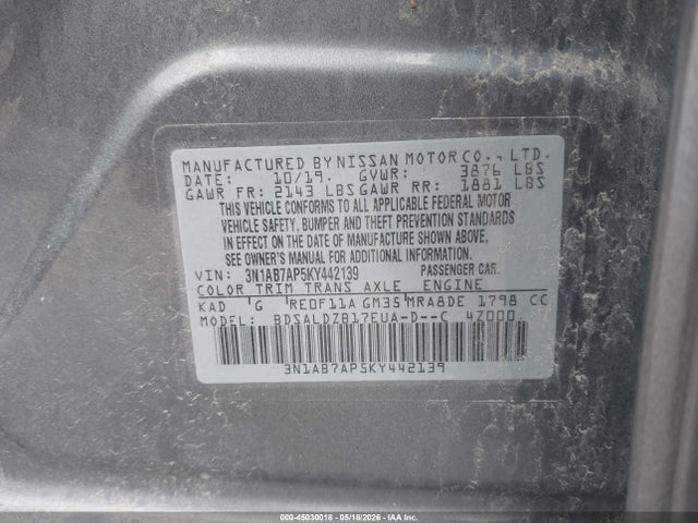 Nissan SENTRA SV 2019 3N1AB7AP5KY442139 Image 9