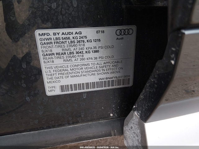 WA1BNAFY8J2213033 Audi Q5 2.0t Premium