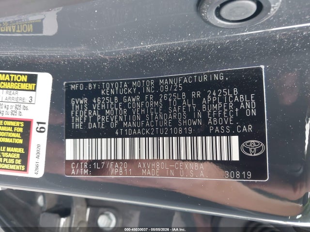 Toyota CAMRY LE 2026 4T1DAACK2TU210819 Image 9