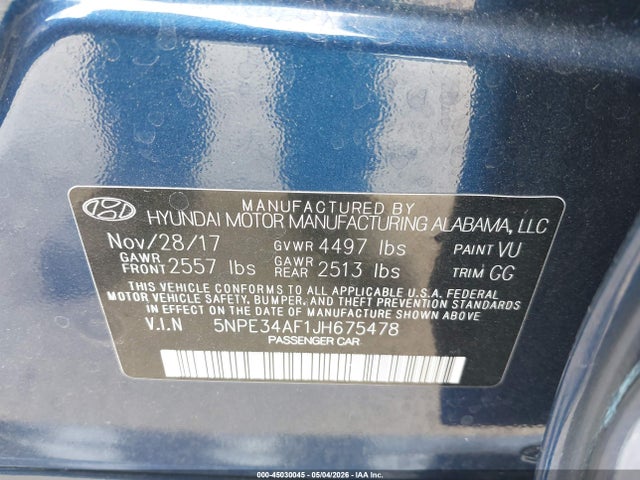 5NPE34AF1JH675478 Hyundai Sonata Limited