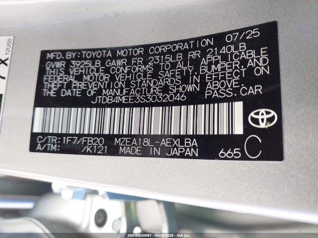 45030061 :رقم المزاد ، JTDB4MEE3S3032046 vin ، 2025 Toyota Corolla Le مزاد بيع
