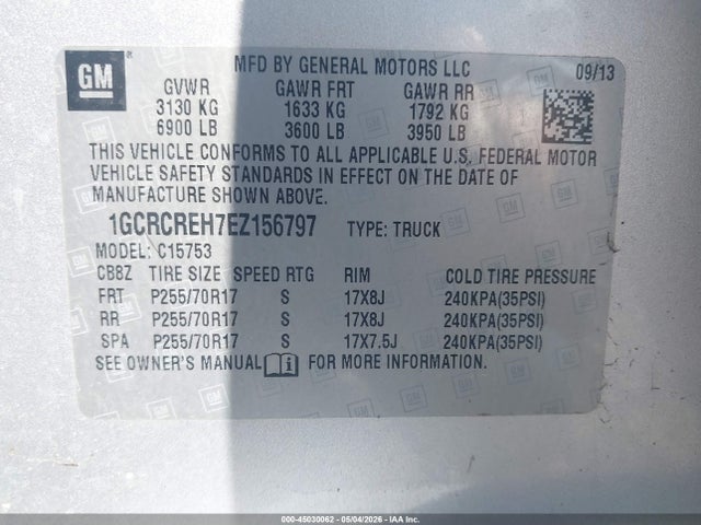 Продаж на аукціоні авто 2014 Chevrolet Silverado 1500 1lt, vin: 1GCRCREH7EZ156797, номер лоту: 45030062