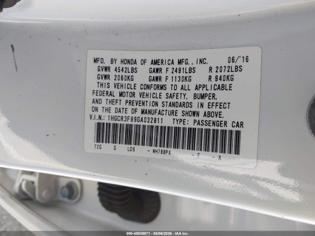 Продажа на аукционе авто 2016 Honda Accord Ex-l V-6, vin: 1HGCR3F89GA032811, номер лота: 45030071