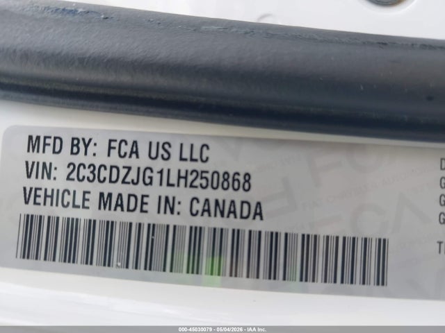 Продаж на аукціоні авто 2020 Dodge Challenger Gt, vin: 2C3CDZJG1LH250868, номер лоту: 45030079
