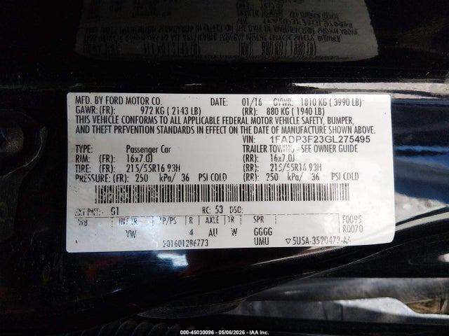 Aukcja sprzedaży 2016 Ford Focus Se, vin: 1FADP3F23GL275495, numer aukcji: 45030096