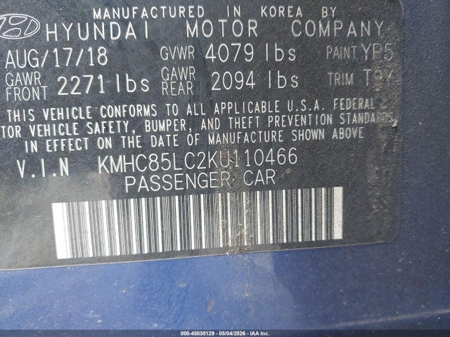 KMHC85LC2KU110466 Hyundai Ioniq Hybrid Limited