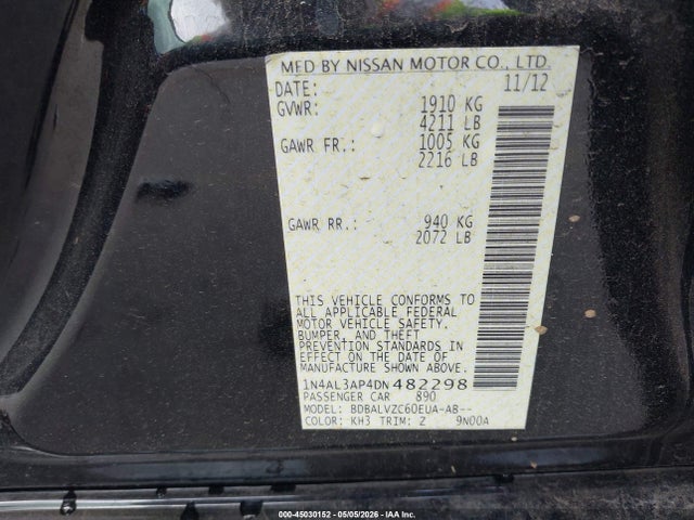 Продаж на аукціоні авто 2013 Nissan Altima 2.5 Sl, vin: 1N4AL3AP4DN482298, номер лоту: 45030152