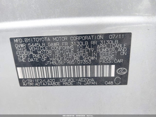 45030156 :رقم المزاد ، JTHBL5EF9B5107353 vin ، 2011 Lexus Ls 460 مزاد بيع