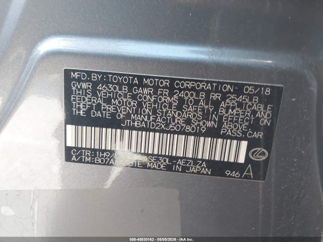 45030162 :رقم المزاد ، JTHBA1D2XJ5078019 vin ، 2018 Lexus Is 300 مزاد بيع