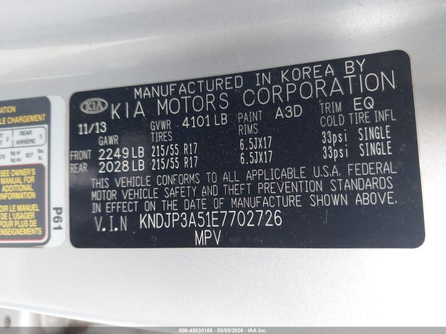 2014 Kia Soul + მანქანა იყიდება აუქციონზე, vin: KNDJP3A51E7702726, აუქციონის ნომერი: 45030168