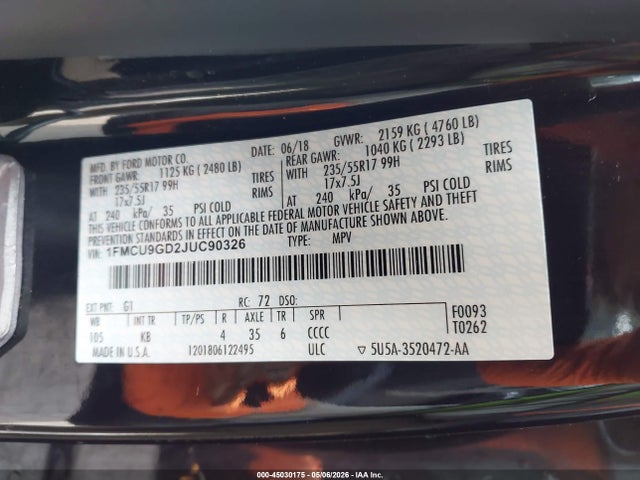 1FMCU9GD2JUC90326 Ford ESCAPE SE