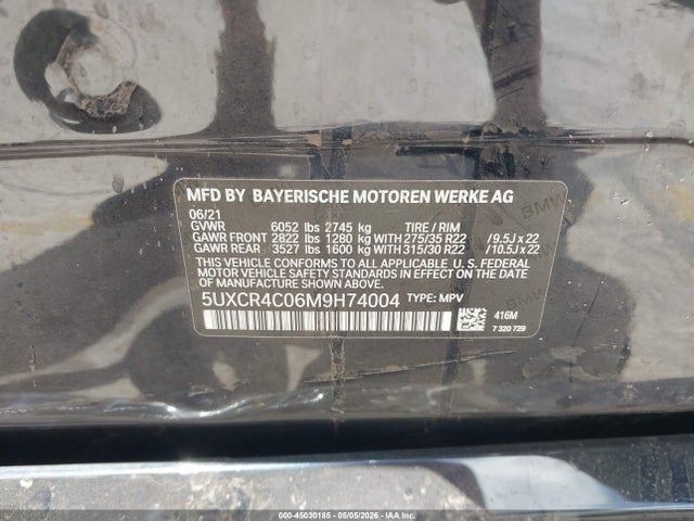 45030185 :رقم المزاد ، 5UXCR4C06M9H74004 vin ، 2021 Bmw X5 Sdrive40i مزاد بيع
