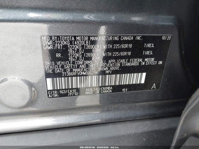 2T3B6RFV0MW005294 Toyota Rav4 Hybrid Xle Premium