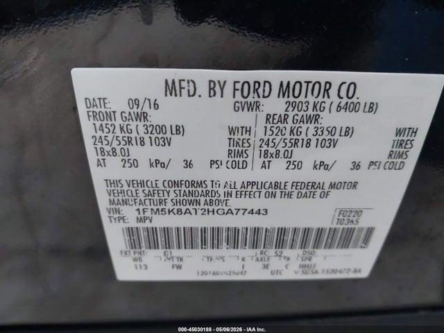 Продажа на аукционе авто 2017 Ford Utility Police Interceptor, vin: 1FM5K8AT2HGA77443, номер лота: 45030188