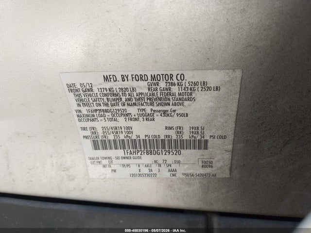 Продажа на аукционе авто 2013 Ford Taurus Limited, vin: 1FAHP2F88DG129520, номер лота: 45030196