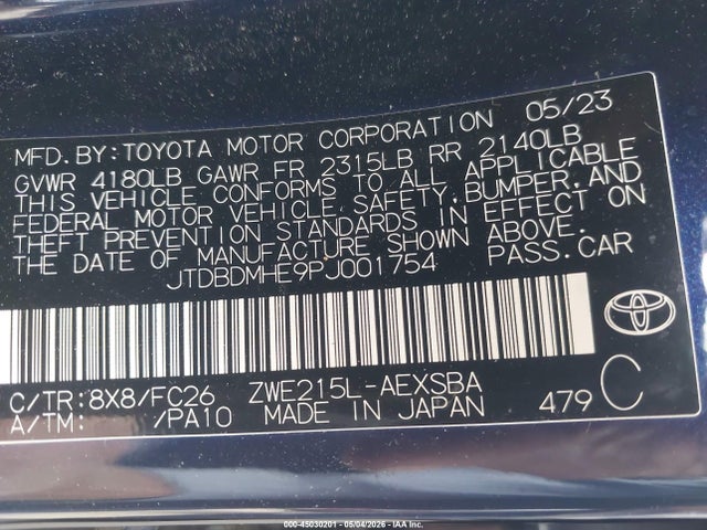 JTDBDMHE9PJ001754 Toyota Corolla Hybrid Se