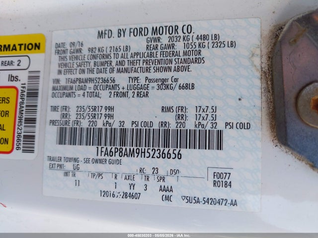 45030203 :رقم المزاد ، 1FA6P8AM9H5236656 vin ، 2017 Ford Mustang V6 مزاد بيع