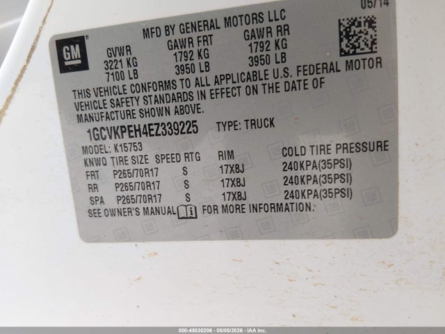1GCVKPEH4EZ339225 Chevrolet Silverado 1500 Work Truck 1wt