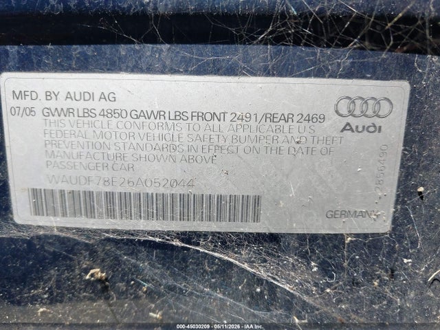 2006 Audi A4 2.0t მანქანა იყიდება აუქციონზე, vin: WAUDF78E26A052044, აუქციონის ნომერი: 45030209
