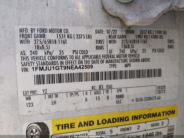 1FMJU1GT9NEA42509 Ford Expedition Xl