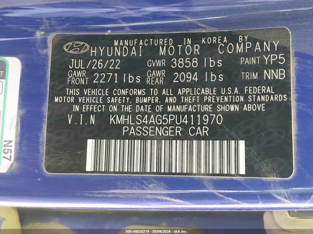 Продажа на аукционе авто 2023 Hyundai Elantra Sel, vin: KMHLS4AG5PU411970, номер лота: 45030219