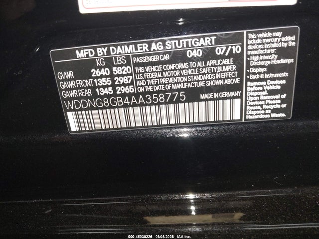 Продажа на аукционе авто 2010 Mercedes-benz S 550 4matic, vin: WDDNG8GB4AA358775, номер лота: 45030226